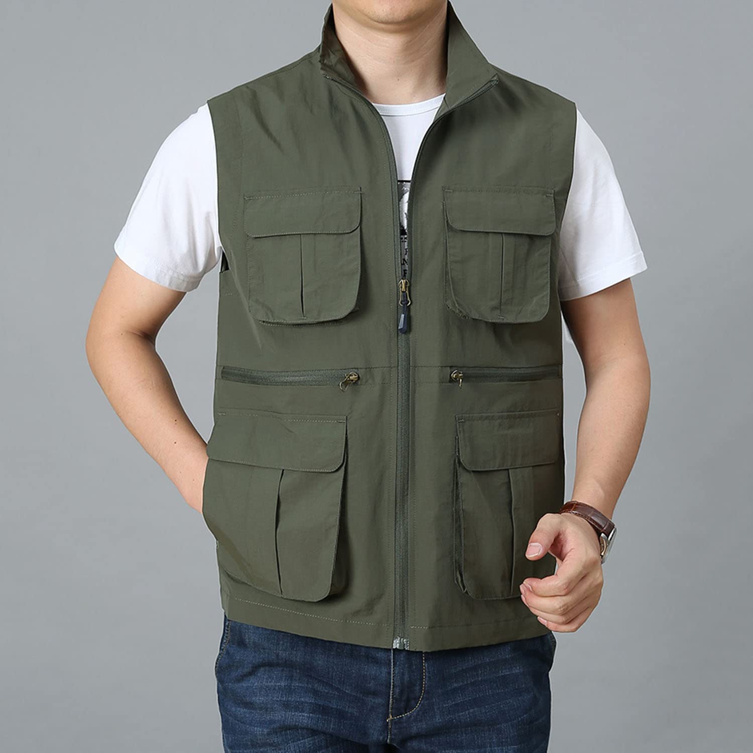 Chaleco De Hombre Sin Mangas Multi-Bolsillo Chaleco De Pesca Al Aire Libre Fotografía Chaleco Suelto Chaqueta Casual Transpirable Práctico Chaleco