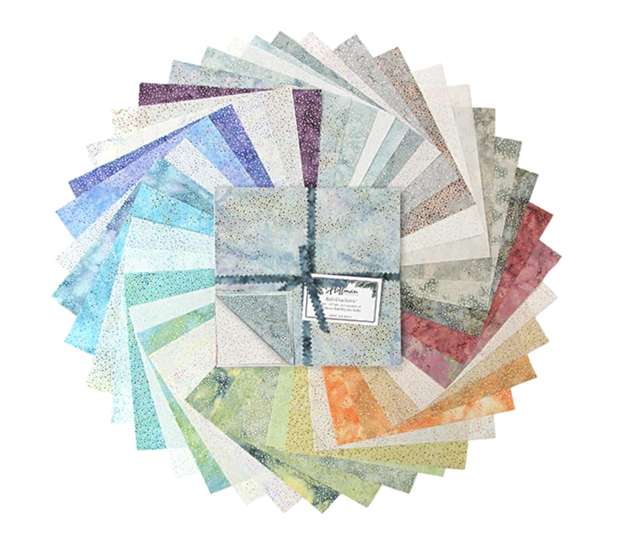 Hoffman Bali Crackers Squares - 1895 Watercolors Breeze Multi-Color Hand-Dyed Batiks Fabric Bundle Quilters Cotton Precuts (885BC-492-Breeze)