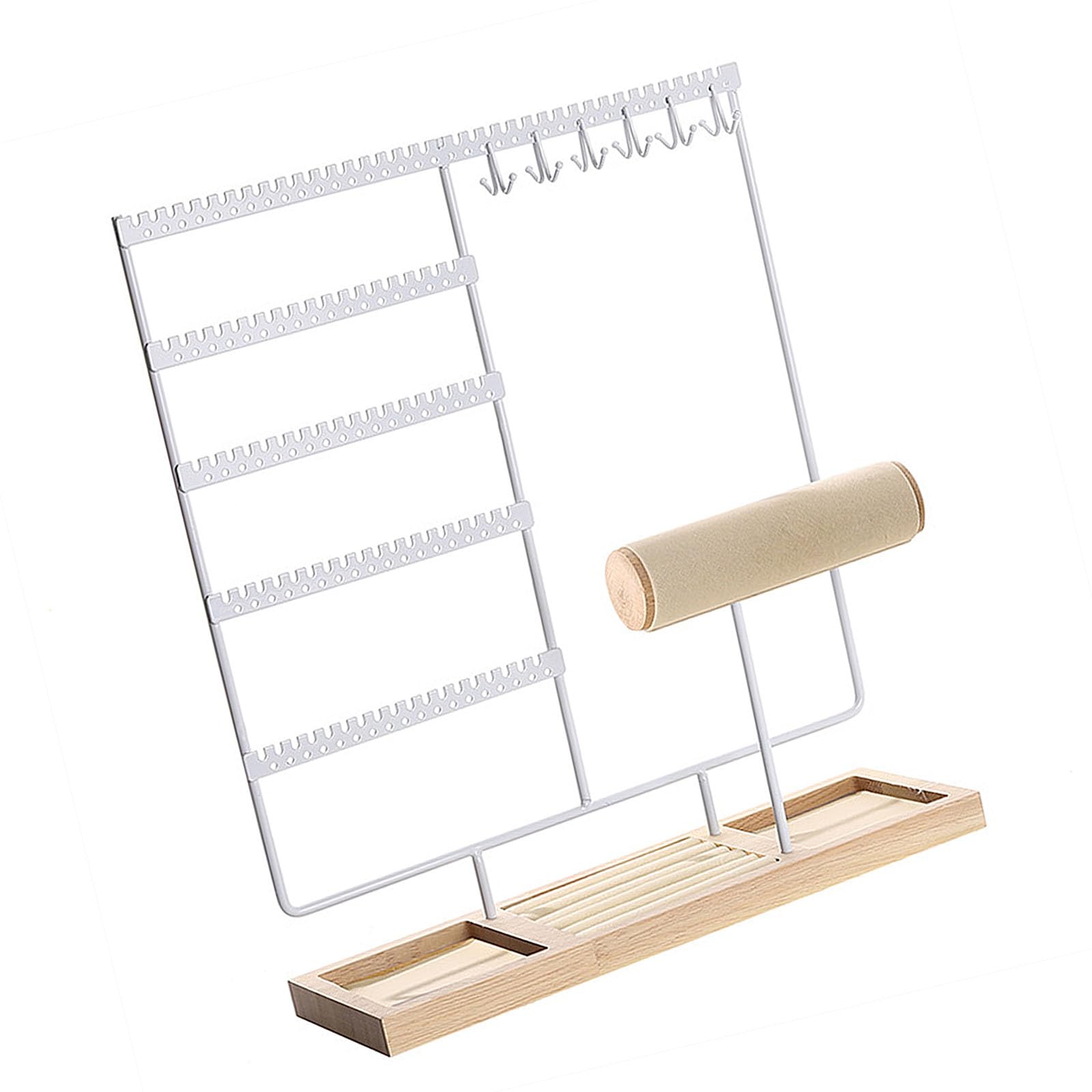 MCAOAL Jewelry with 5 Row Earring Rack 12 Necklace Holders and Fabric Lined Trays for Safekeeping Rural Jewelry Planner