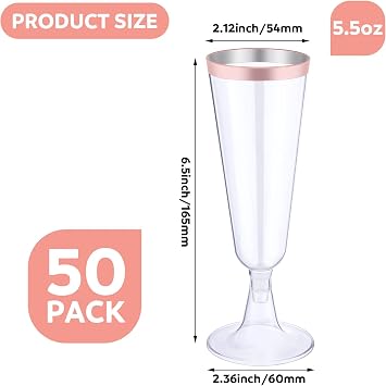 Thenshop 50 Pack Clear Plastic Disposable Champagne Flutes Bulk, Clear