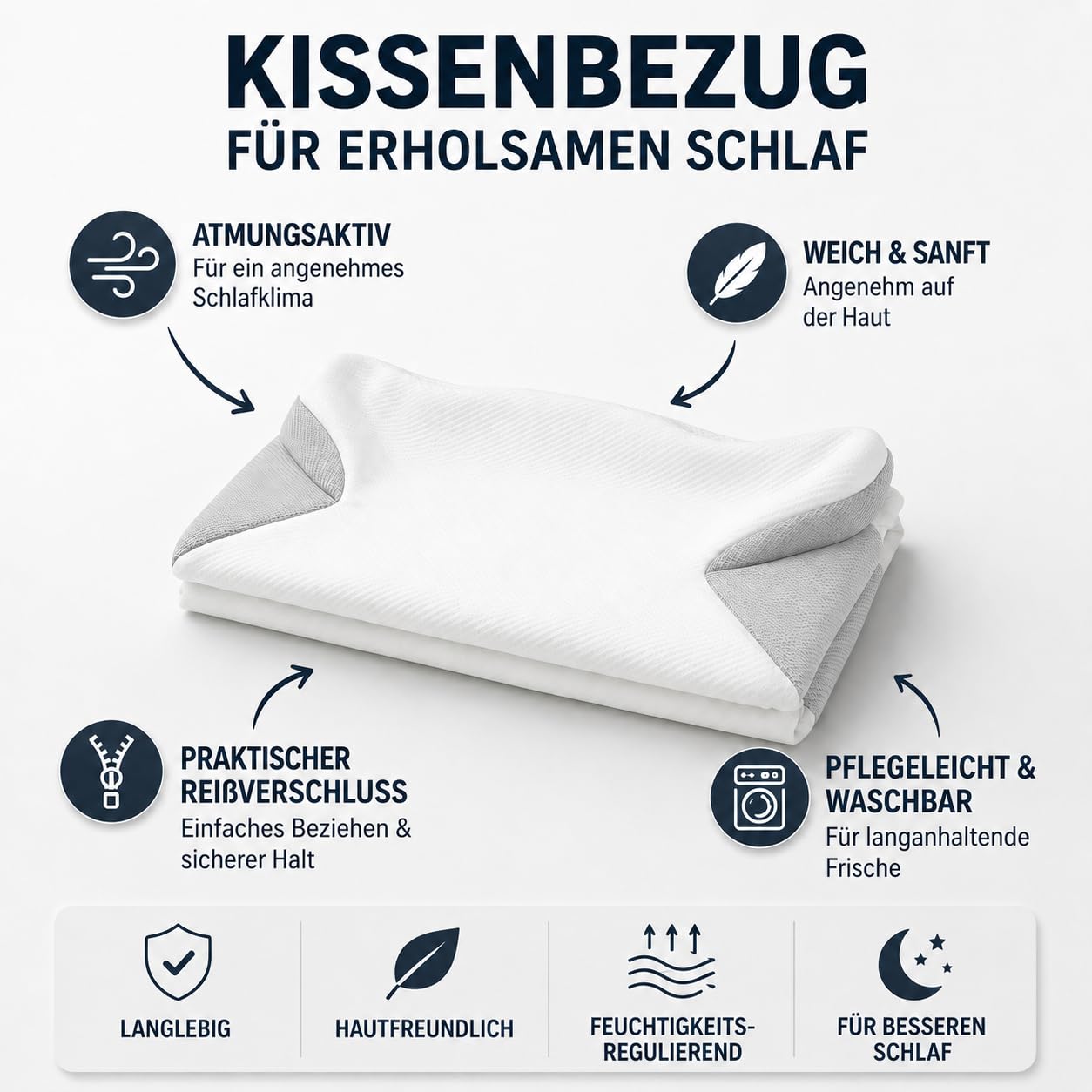 Ergonomischer Kissenbezug Weiß Grau l Bezug Für Orthopädisches Nackenkissen Ersatzbezug Weich Atmungsaktiv