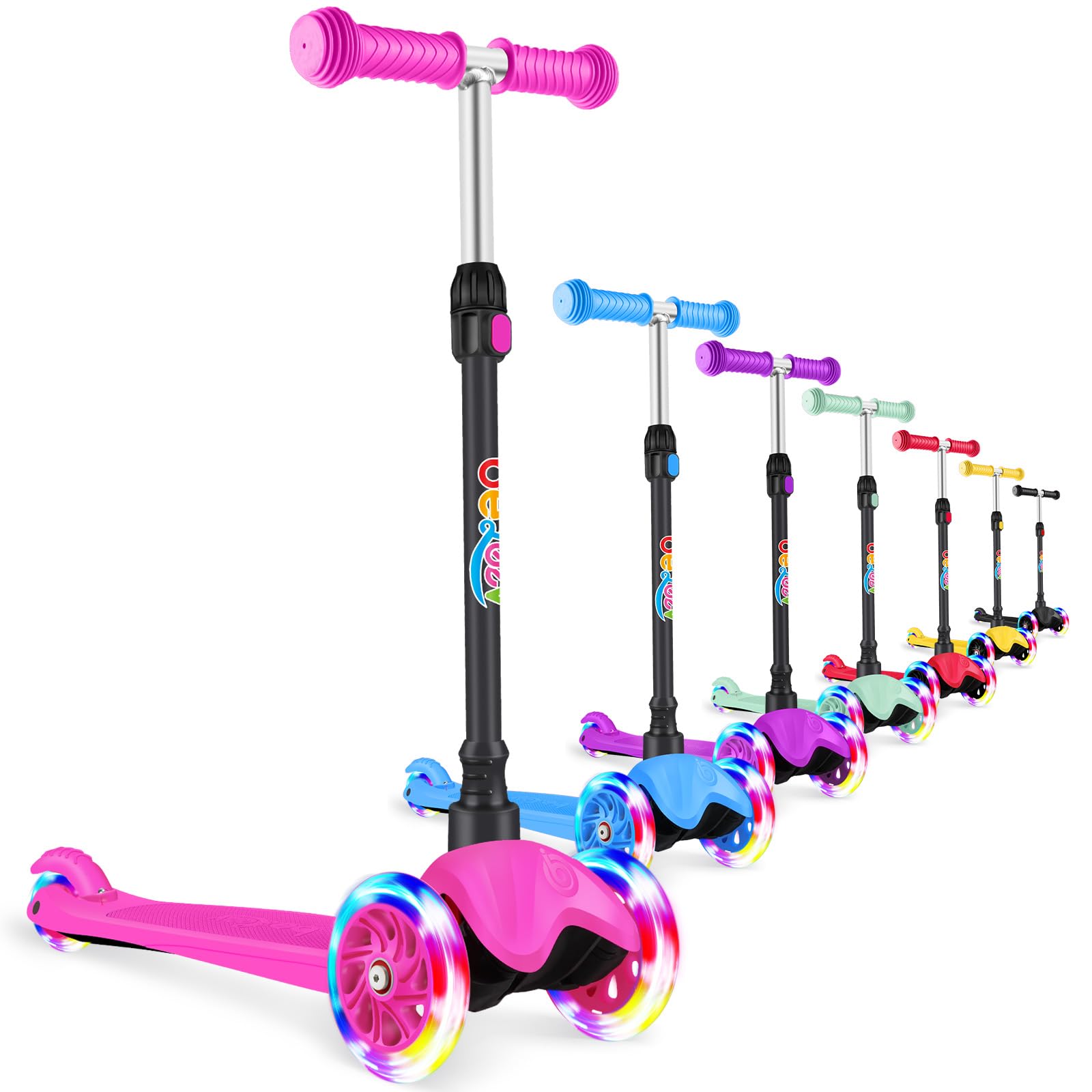 BELEEV A1 Scooter for Kids Ages 2-6, 3 Wheel Kick Scooter for Toddlers Girls Boys, Light up Wheels, Adjustable Height, Lean to Steer, Non-Slip Deck, Lightweight Push Scooter for Children