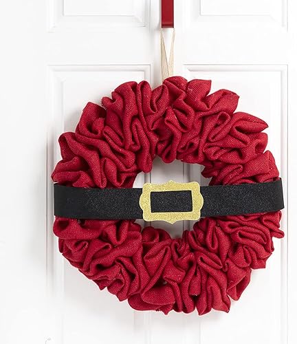 Miniatura 5 de Glitzhome Corona de tela roja de Navidad de 18 pulgadas de profundidad, coronas artificiales de Navidad, decoración para festividades, festivales,