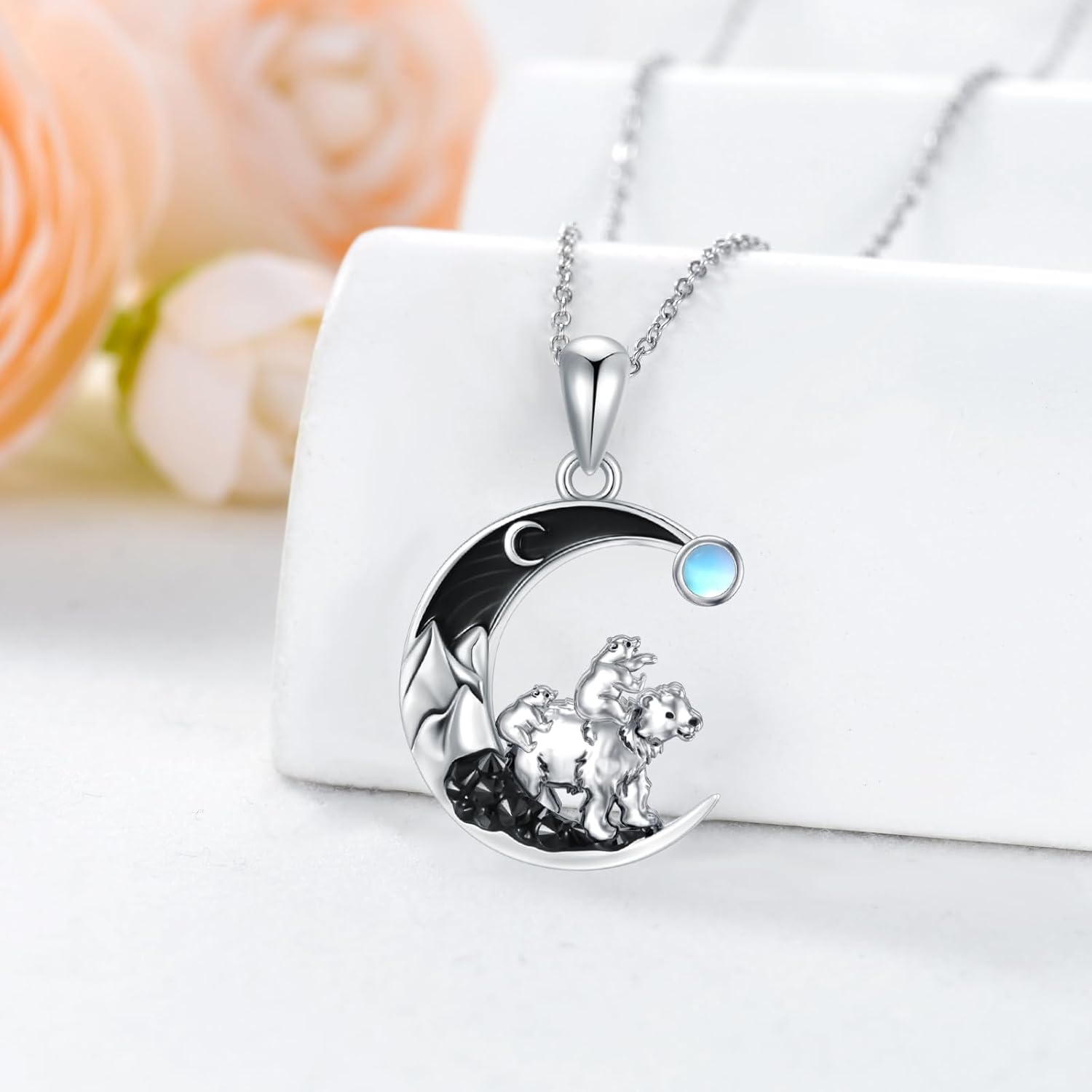 Gothic Jewelry Bat/Cat/Wolf/Dragon/Owl/Fox/Spider/Sun Pendant Sterling Silver Crescent Moon Necklace for Women Black Jewelry Gifts