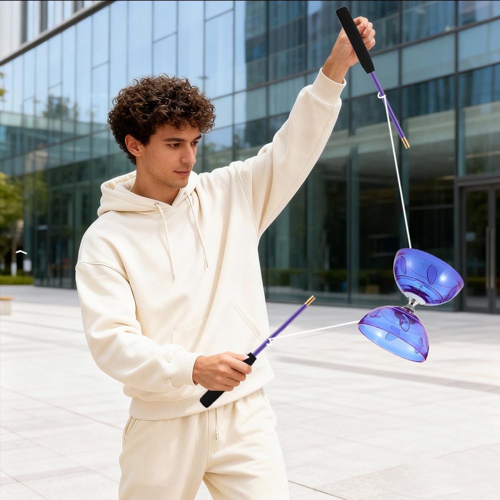 Diábolo con Rodamientos de Bolas, Juego de Malabarismo, Diábolo Que Brilla en la Oscuridad, para Niños y Adultos, Principiantes Profesionales (Púrpura) — view 6