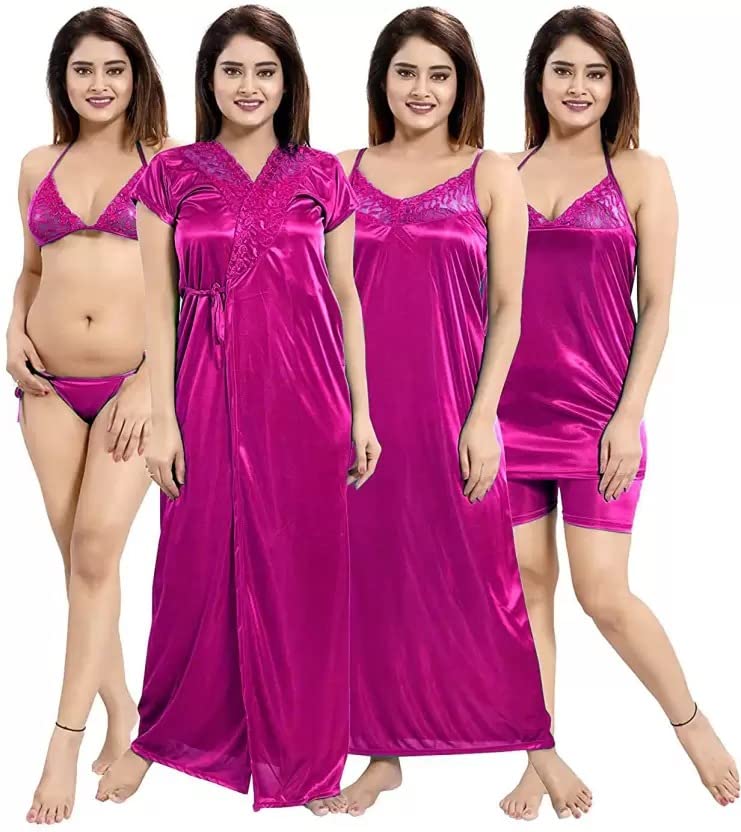 ERAD Women’s Satin Night Dress Multicolor Pack of 1 - Includes 6 Accessories for Complete Comfort and Style
