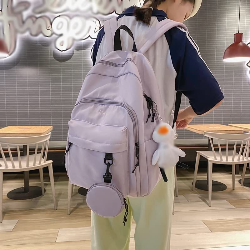 Sac à dos en nylon couleur solide de grande capacité pour une adolescente branchée