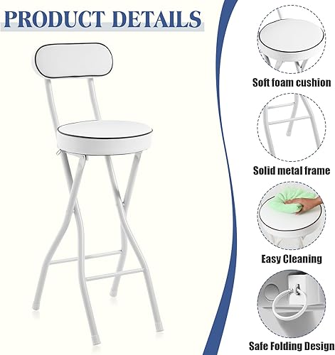 Miniatura 4 de Thyle Taburete plegable acolchado de 2 piezas, taburete plegable acolchado plegable de 25.6 pulgadas, taburete redondo plegable con respaldo y