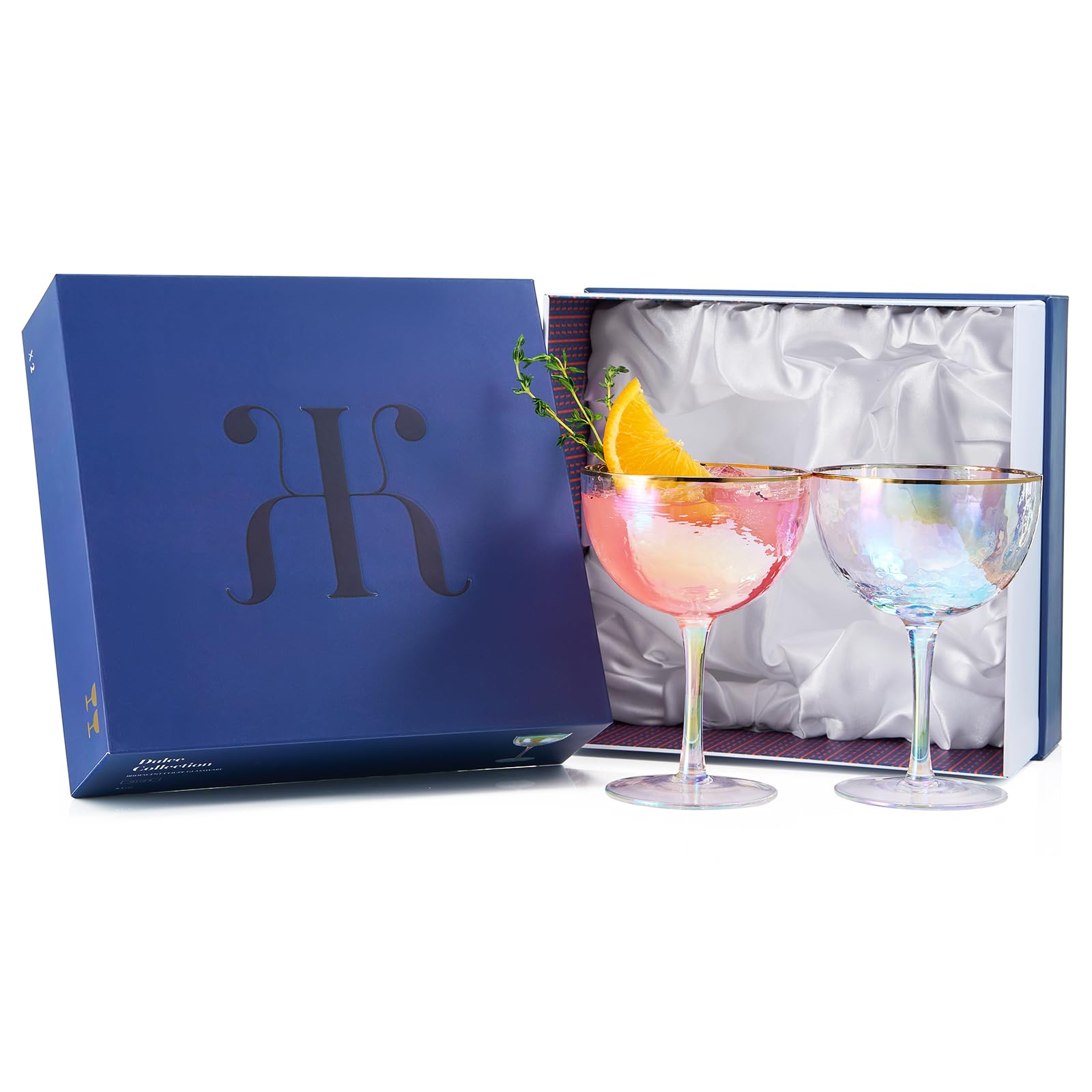 Festlich glänzende, schillernde gehämmerte Coupé-Gläser, 2 Stück, Goldrand, bunte Champagnergläser, Jahrestage, Geburtstagsgeschenk, Cocktail-Party, Strahlung – Wasser, Wein, kosmopolitisch,