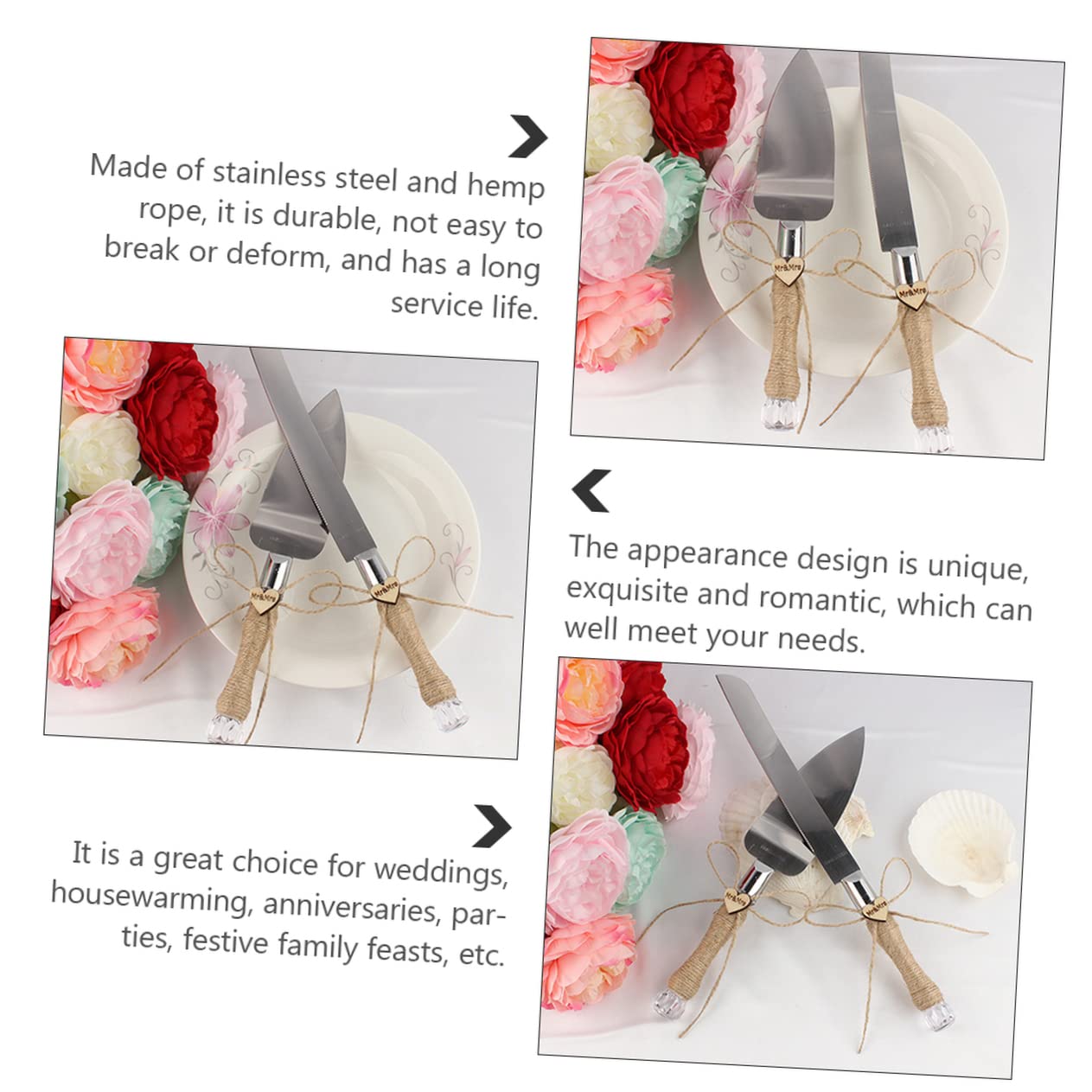 Ensemble Pelle à Gâteau de Mariage 2 Pièces en Acier Inoxydable Argenté