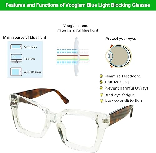 Miniatura 5 de VOOGLAM Gafas de bloqueo de luz azul para mujeres y hombres, antifatiga ocular, ojos secos, anteojos rectangulares de gran tamaño Pacheco