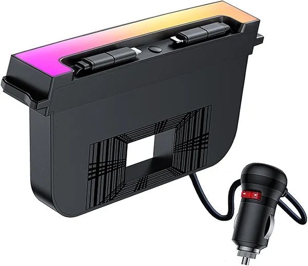 Vellhezy USB Hub for Tesla Model Y Juniper 2025-2026 & Model 3 Highland 2024-2025 Accessories, 120W USB-C Fast Charging with Retractable Cables, 2-Port Built in RGB Ambient Light fit Center Console