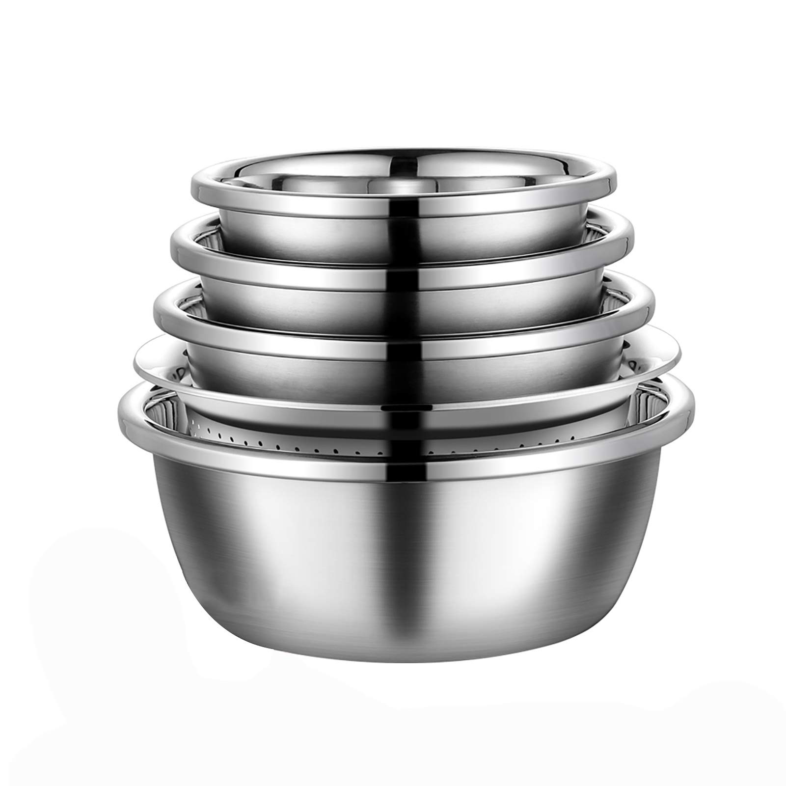 Ciotole (set di 5) Ciotole in acciaio inossidabile, acciaio inossidabile spesso per uso alimentare （con vaschetta che perde）, possono preparare tagliatelle e lavare la frutta (dimensioni: 20 cm+22 c
