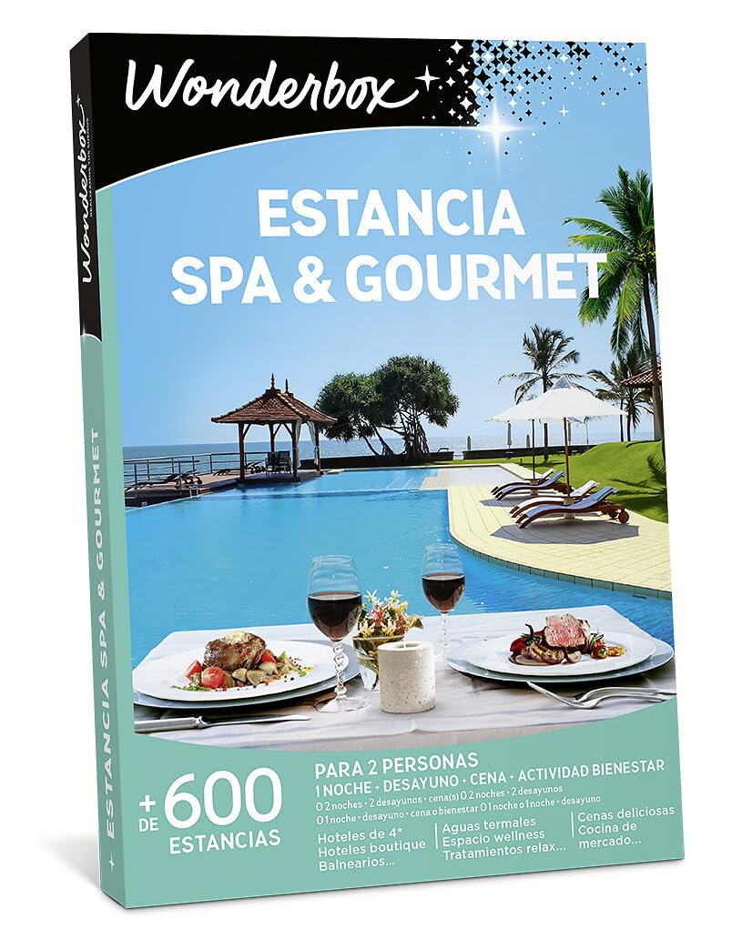 Wonderbox Caja Regalo -ESTANCIA SPA & GOURMET- 1.000 hoteles para dos personas | 1 noche con desayuno y cena y actividad bienestar - Más de 600 estancias - Hoteles de 4*, boutique, aguas termales