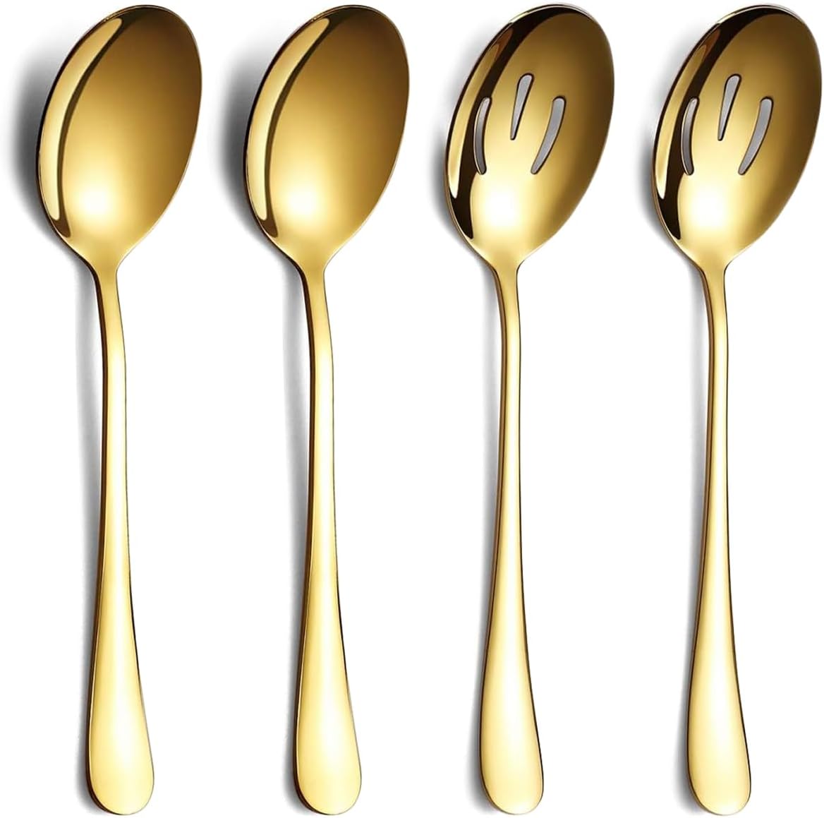 Gold Serving Spoons 4 Pieces, Stainless Steel Serving Utensils Set inclunde 2 Serving Spoon 2 Serving Slotted Spoons, Dishwasher Safe
