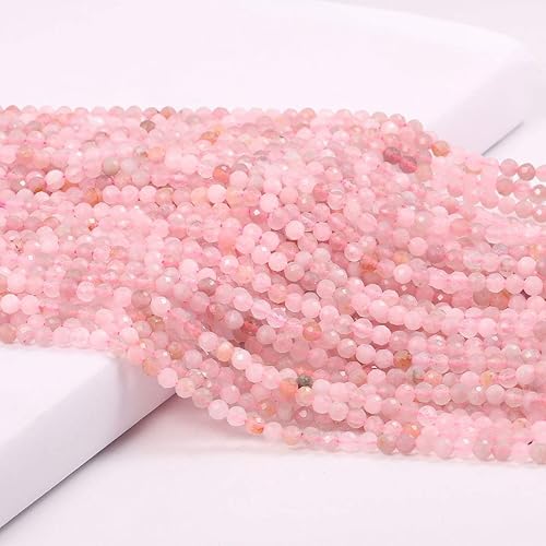Cuentas de cuarzo rosa facetadas naturales, cuentas sueltas para hacer joyas, pulseras y collares (tamaño 0.079 in, longitud 15 pulgadas)