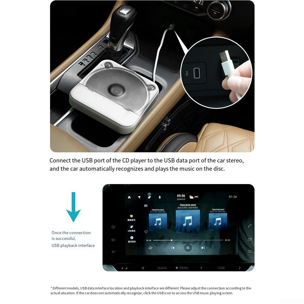 Reproductor de CD portátil,Con USB,Y Puerto AUX,Reproductor de disco externo compacto,Para TV portátil,Y sistema de audio,Blanco