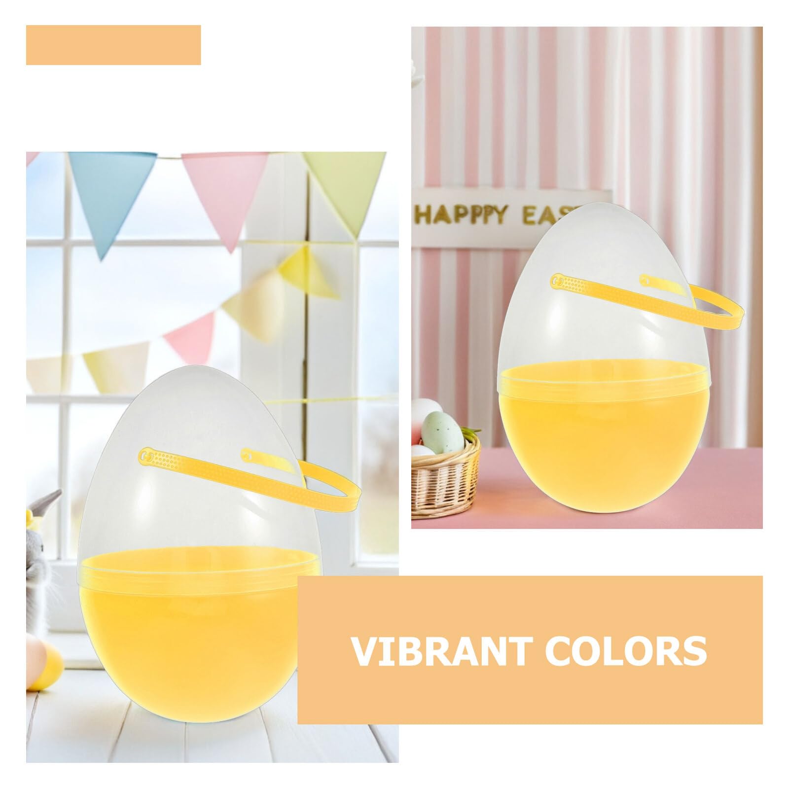 Lot de 3 Œufs de Pâques Géants en Plastique Jaune 25 Cm à Ouvrir avec Poignée Œufs à Remplir et Décoration Festive de Pâques
