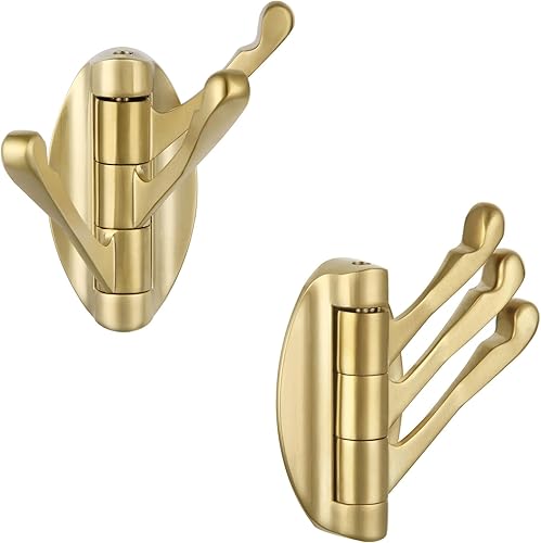 Angle Simple Gancho giratorio para toallas de oro cepillado, 2 piezas, gancho de baño plegable de metal, soporte para toallas de baño, colgador de