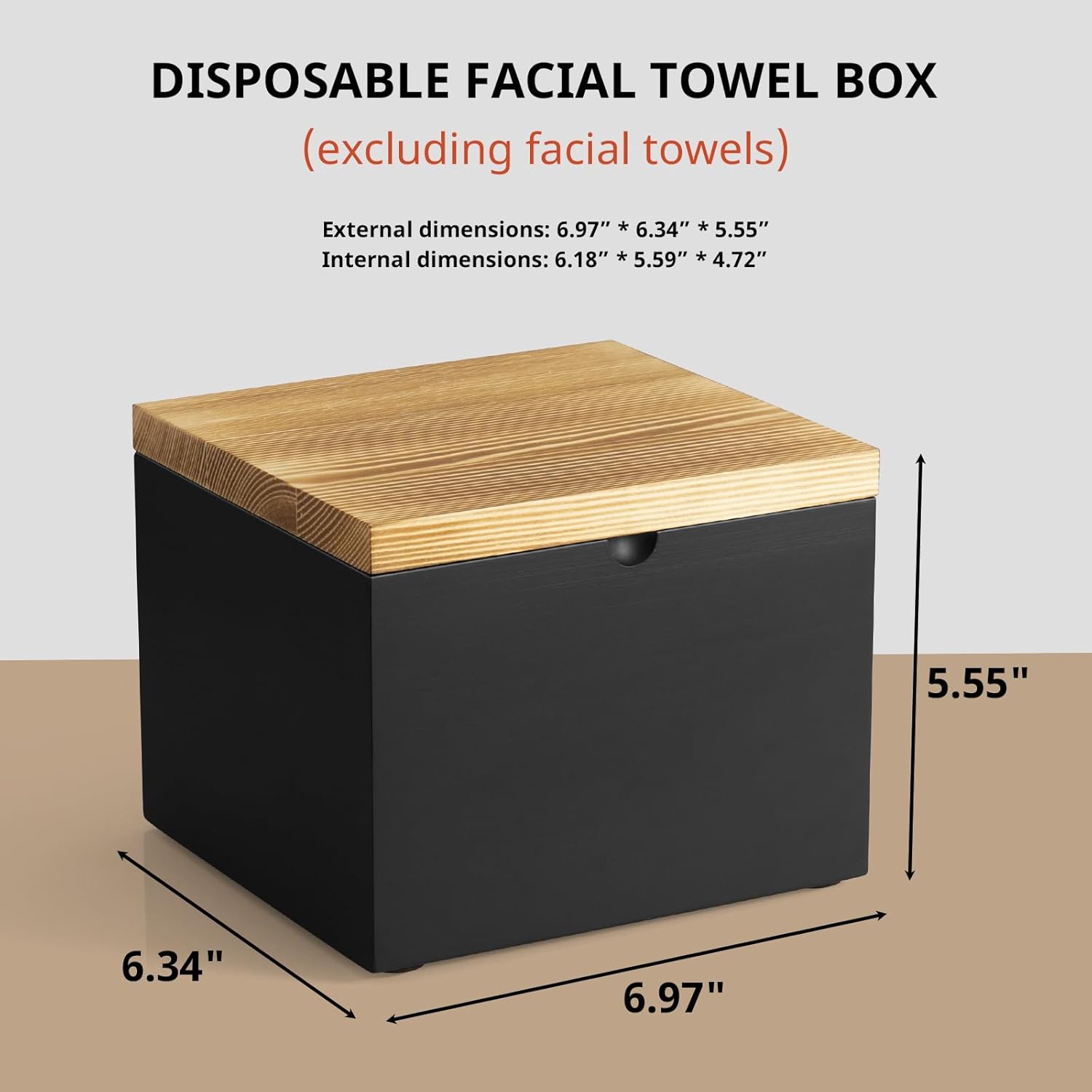 Disposable Face Towel Holder, Wooden Box Compatible with Clean Towels XL(NOT Included), Black Container for Cleansing Facial Dry Wipes, Face Towelettes Bathroom Counter Storage - Image 2