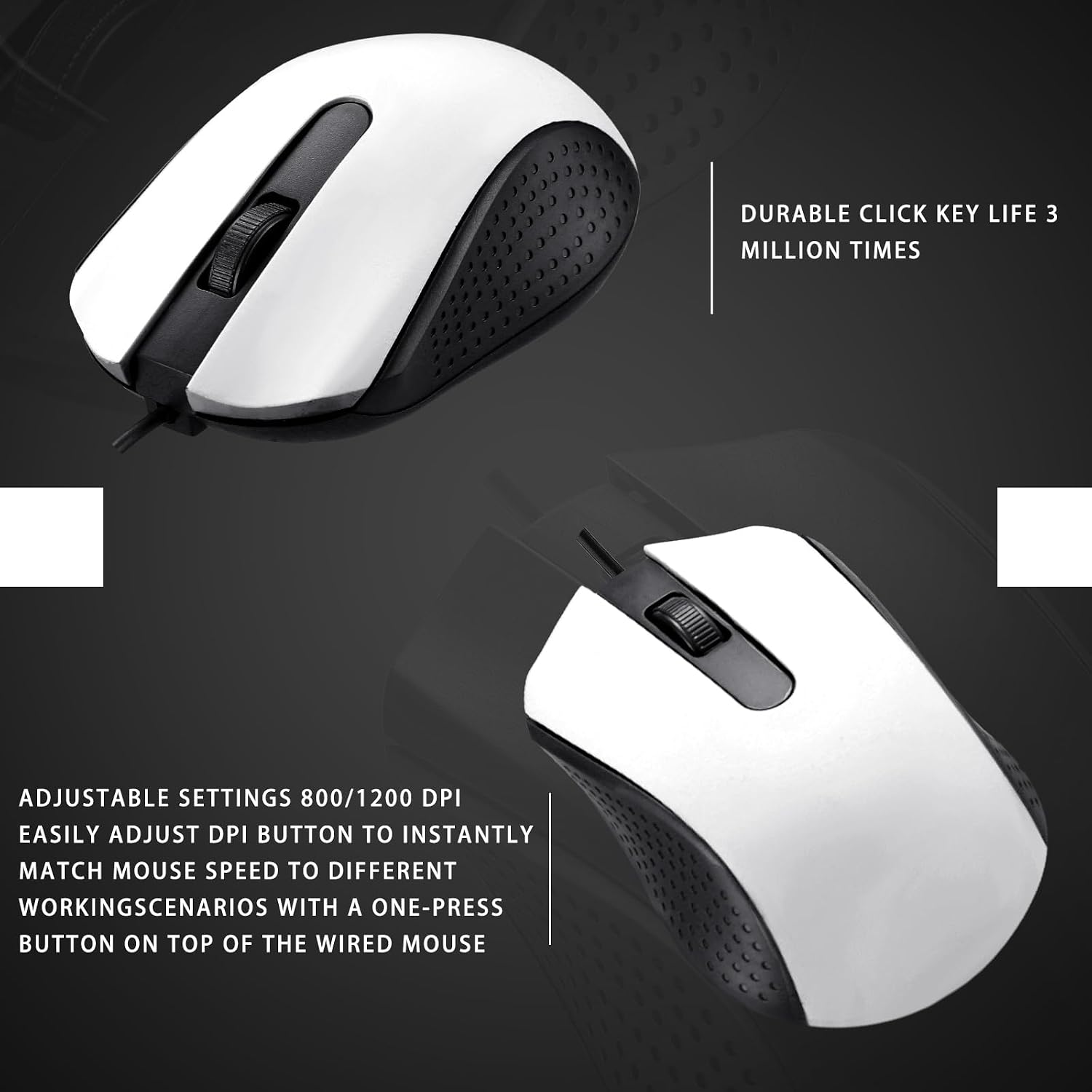 Hoteam 12 Pcs White Wired Computer Mouse Bulk Cord USB Computer Mice Ergonomic Wired Mouse for Pcs, Computers, Laptops, Gaming Office Home Supplies - 4