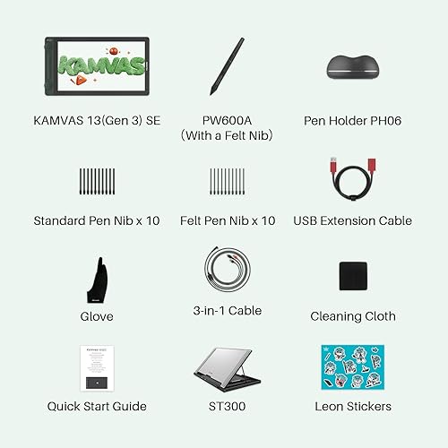 Miniatura 9 de HUION Tableta de dibujo con pantalla completamente laminada de arte Kamvas 13 (Gen 3) SE Tableta gráfica con vidrio de lona antirreflejo, pantalla