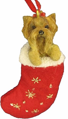 Yorkie Puppy Christmas Stocking Ornamento con detalle pintado a mano y cosido "Santa's Little Pals"