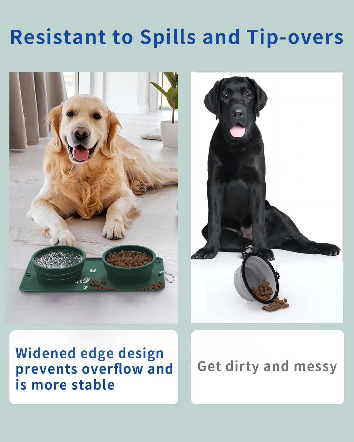 Collapsible Portable 2-in-1 Dog Bowl, Travel Dog Bowl Integrated, Silicone Foldable Expandable Food Water Bowl with Carabiner - Anti-Spill and Anti-Skid - for Camping/Traveling LPFLASAT (Dark Green)