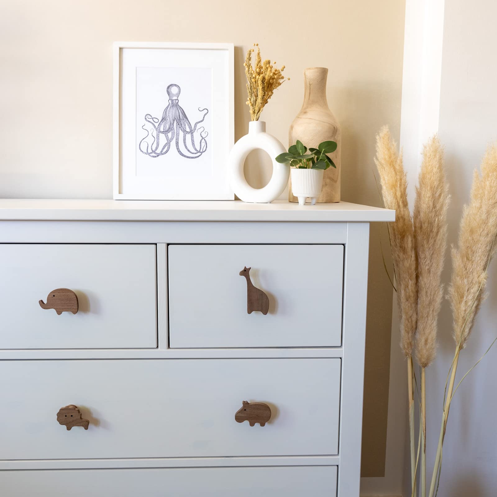 PLT 2 tiradores de madera de nogal sin tratar con diseño de jirafa, pomos para cómoda, armario, cajón, puerta, habitación de los niños, idea de regalo (2, jirafa)