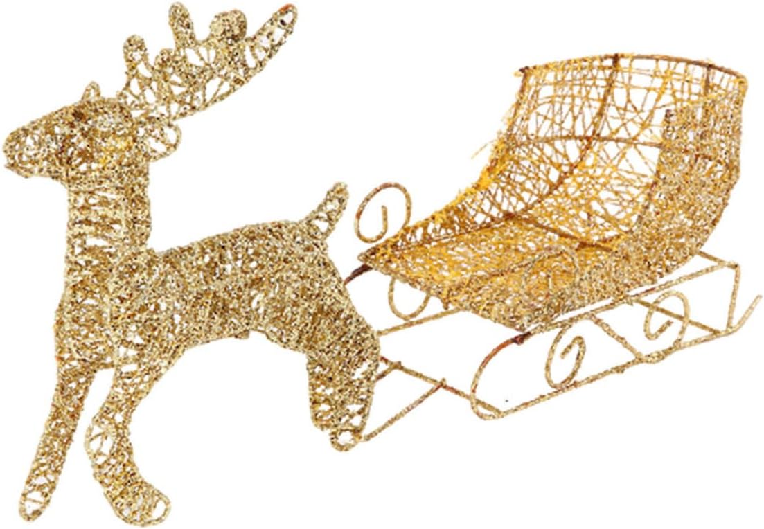 Amosfun 1pc Mini Elk Sleigh Ornament Decorative Golden Reindeer Desktop Adornment for Christmas Party Holiday Table Decoration Stylish Craft for Festive Cheer