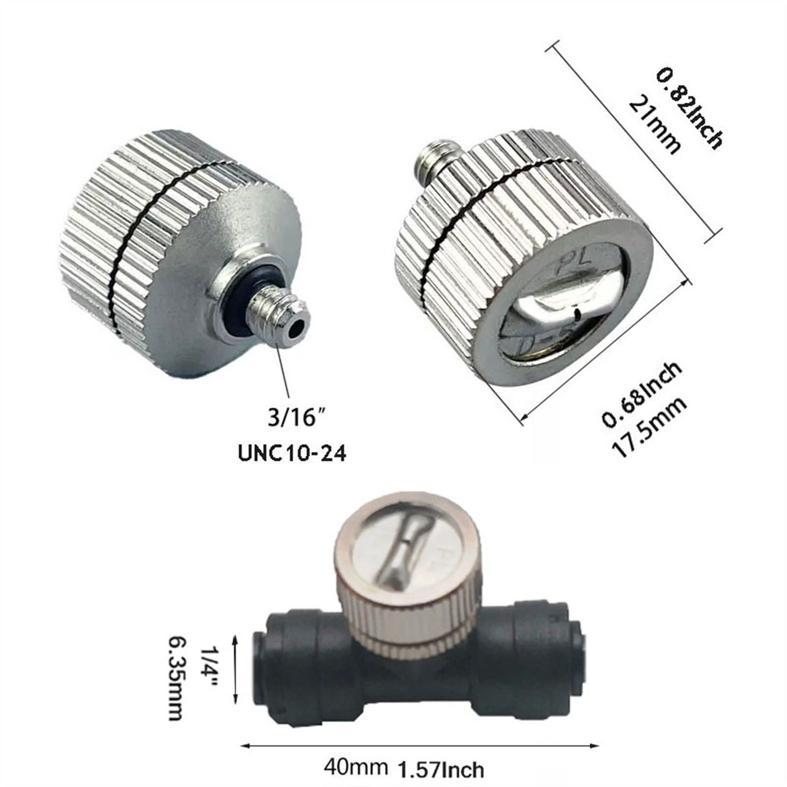 Boquillas de nebulización de latón de baja presión con forma de abanico y conectores en T de 1/4'' para sistemas de refrigeración, boquilla de nebulización plana tipo abanico para rociar agua en pat