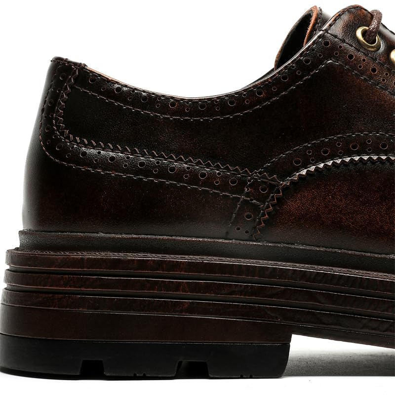 Men's Leather Wingtip Oxford Dress Shoes, Platform Sole, Brown4