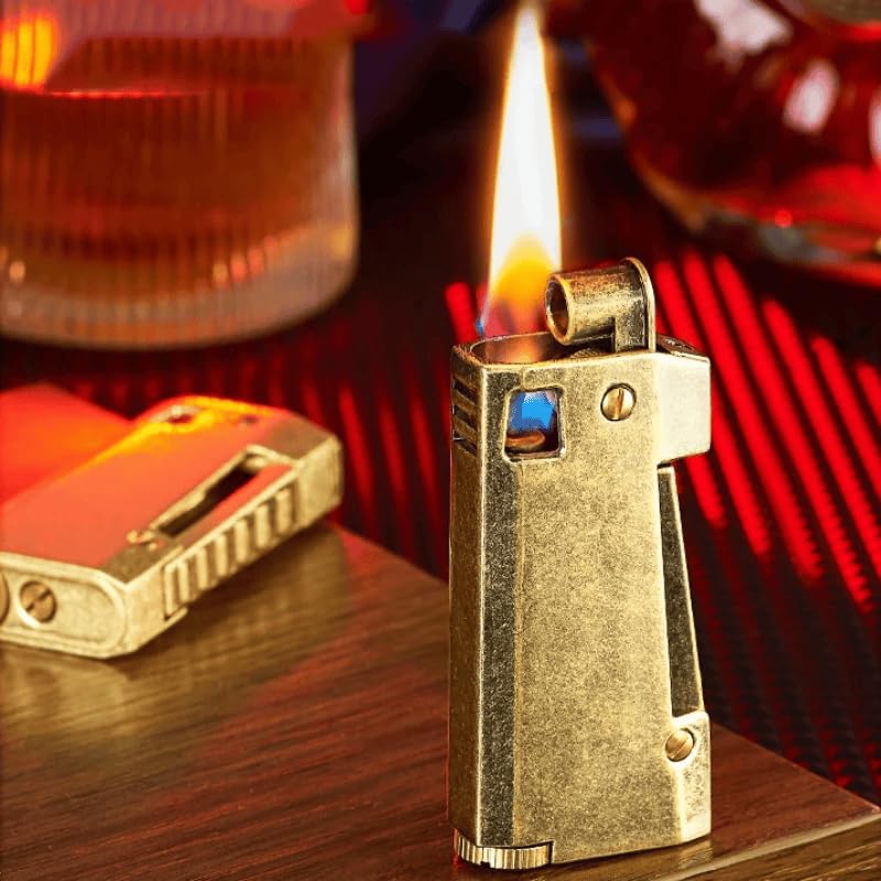 Image of Smoke King Vintage Triple Side Switchable Flame Lighter (Gold) Unique Antique Style Refillable Lighter