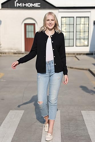 Miniatura 6 de SMILING PINKER Suéter de punto con cuello redondo y botones de perlas para mujer, peso medio