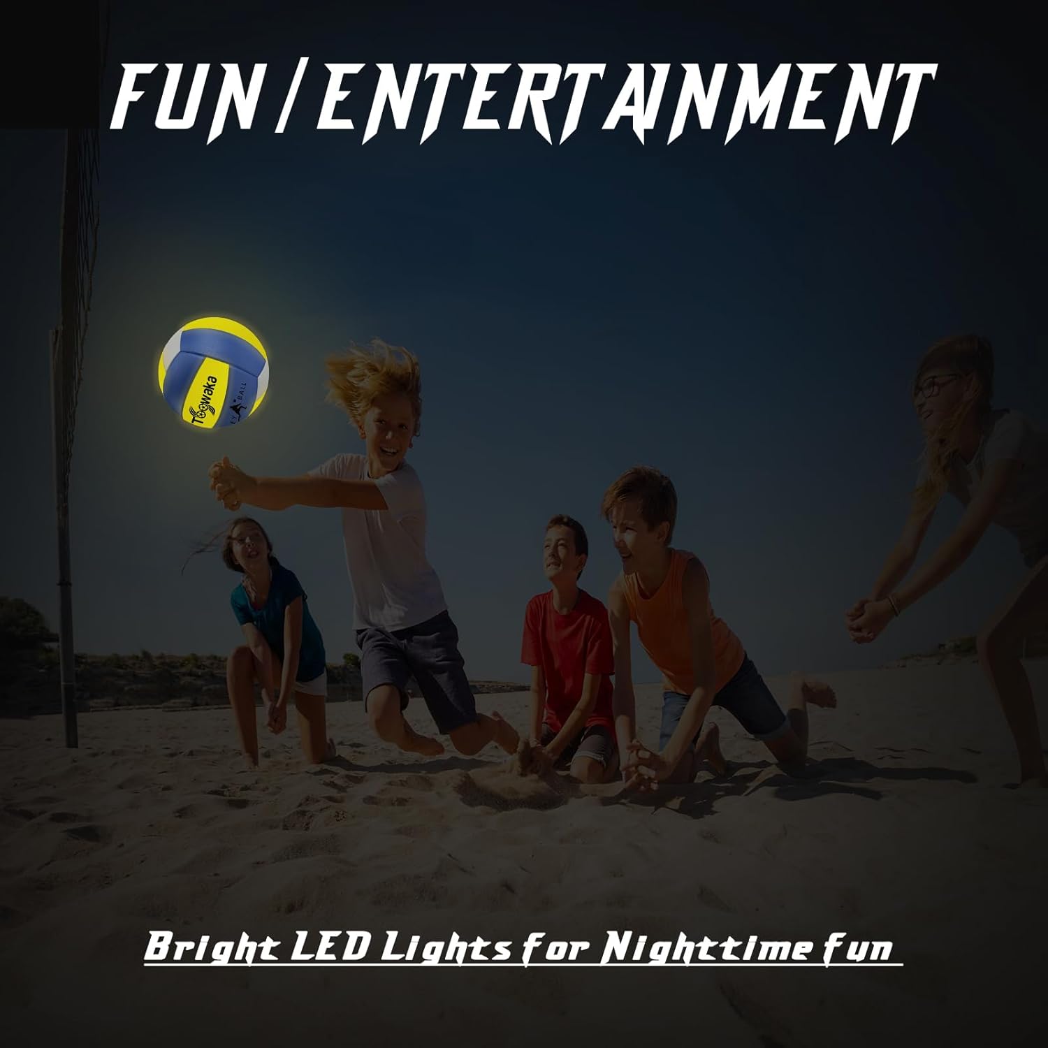 Light up Beach Volleyball,Official Size Glow in the Dark Youth Volleyball, Bright with LED Lights Pre-Installed,Batteries Included