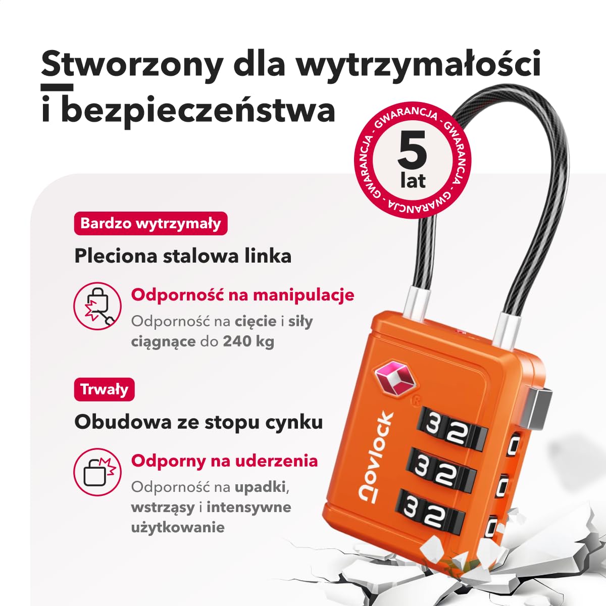 Kłódki TSA ze Wskaźnikiem Otwarcia – Szyfrowe Zamki do Walizek, Plecaków, Bagażu i Szafek – Zamki Podróżne z Elastyczną Stalową Linką, Zestaw 2 Pomarańczowe