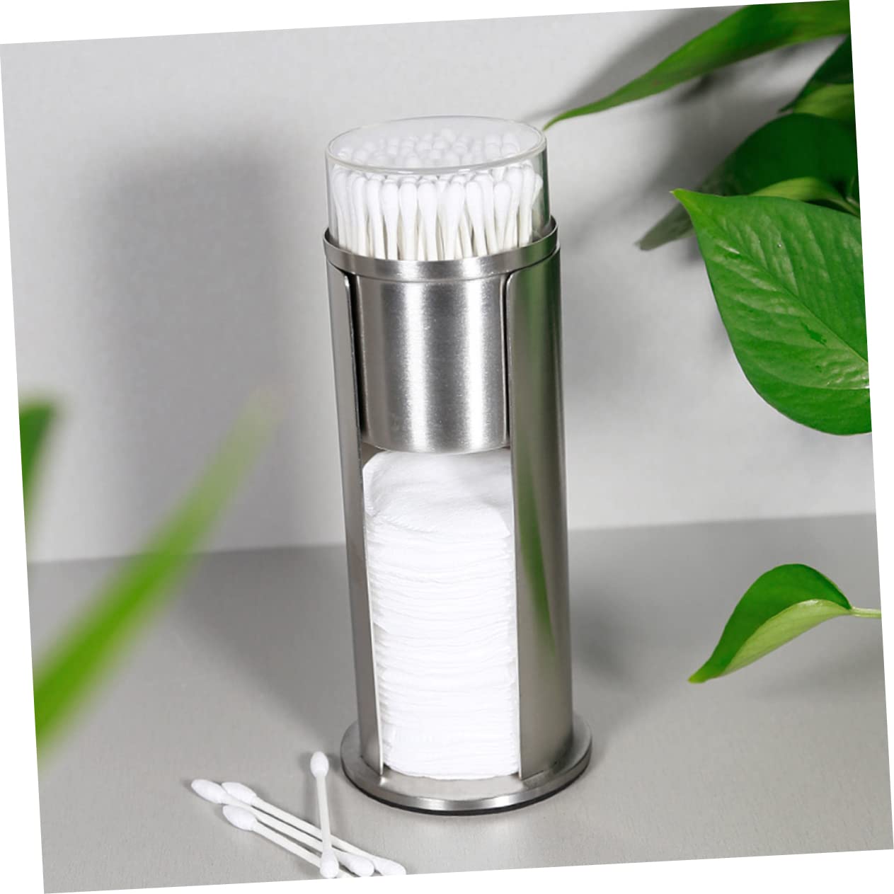 IMIKEYA Wattepadhalter mit Deckel aus Edelstahl und Acryl, Silber