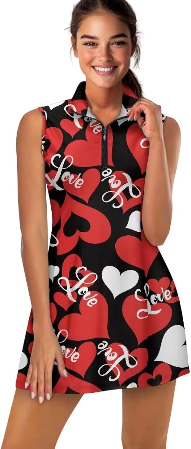 Tennis Golf Dresses for Women with Inner Shorts Zipper Collared Pickleball Dresses for Workout Athletic, Quick Dry