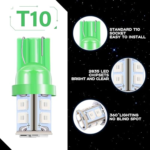 Miniatura 3 de Tallew Juego de 24 bombillas LED T10 de 1.220 in y 1.654 in, bombillas LED de repuesto para interior de automóvil, mapa, puerta, cortesía (verde)
