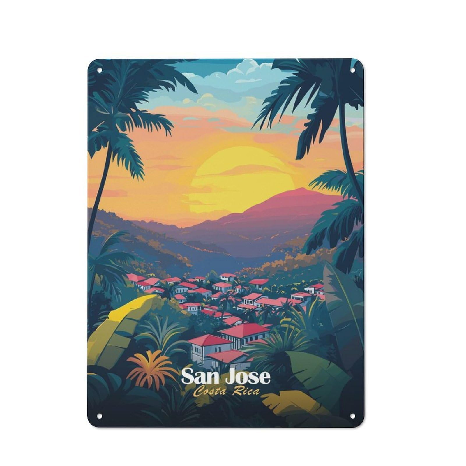San Jose, Costa Rica Sunset Decorative Tin Sign 40x30cm, Country Country Wall Plaque for Dining Room, Cafe, Entryway Or Family Room