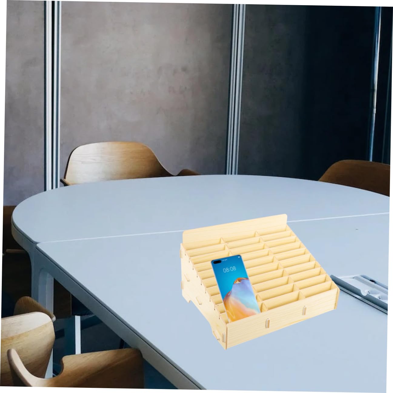 HOMSFOU Scatola Portaoggetti in Legno 30 Scomparti, Contenitore Desktop per Telefono e Cosmetici, Organizer da Scrivania per Ufficio e Casa, Portacellulare Stabile e Multifunzione
