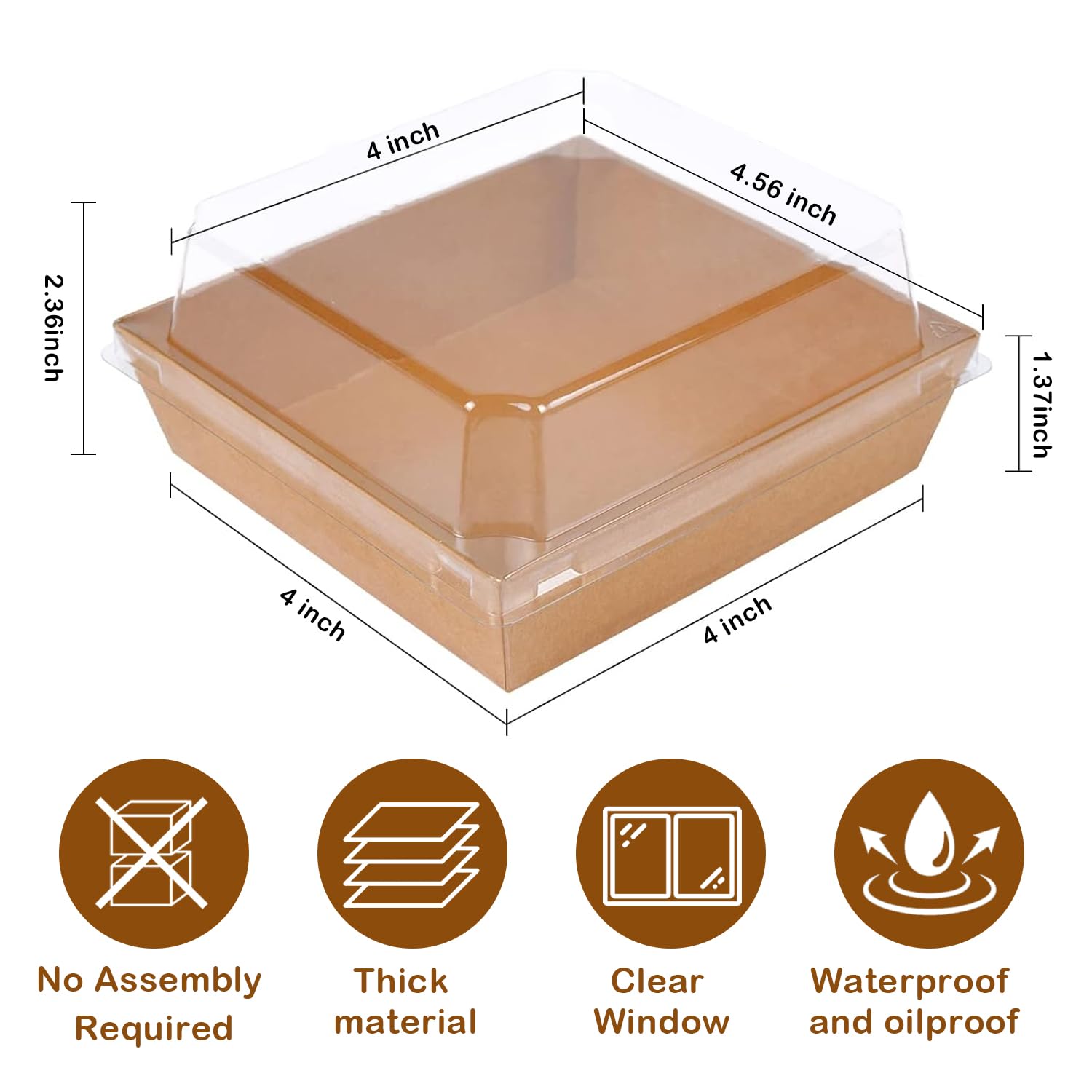 50 Pack 4" Charcuterie Boxes With Clear Lids - Mini Kraft Dessert Boxes For Cakes, Strawberries & Snacks, Brown - View #6