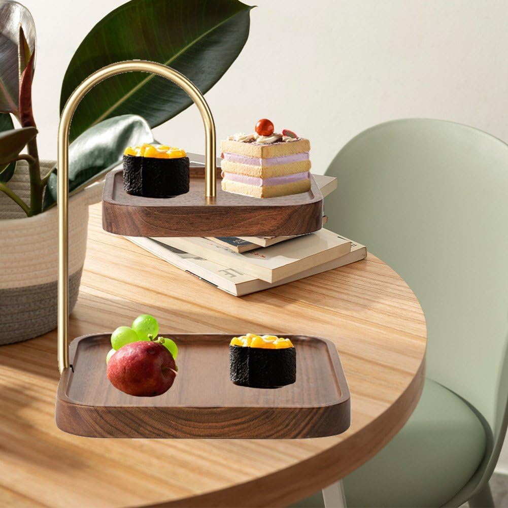 Support De Plateau À Fruits En Bois, Support À Cupcakes À 2 Niveaux, Support À Desserts En Bois, Support De Décoration De Plateau À Plusieurs Niveaux En Bois Avec Poignée En Métal Pour Décoration De