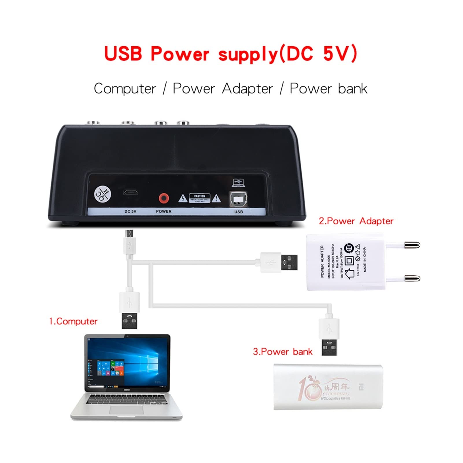 Attrezzatura per DJ per Feste Mixer Audio con Scheda Audio a 4 canali Stereo miscelazione Console Bluetooth Compatibile USB for PC Riproduzione del Record del Computer(White)