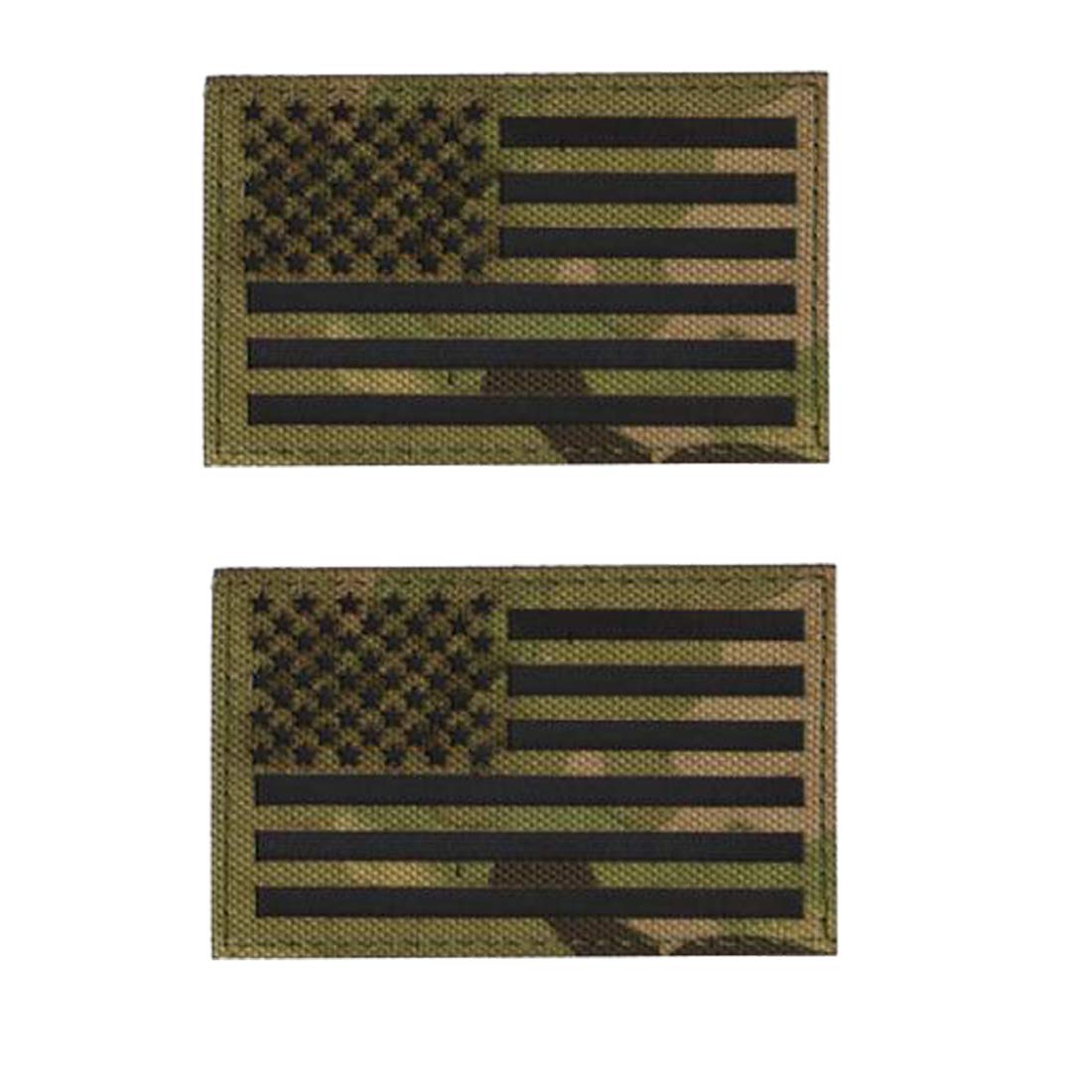 2 PCS Reflective US USA American Flag Patch, Infrared IR Tactical Morale Patches Hook and Loop Fastener Backing 3.15 x 1.97 inch (Left)