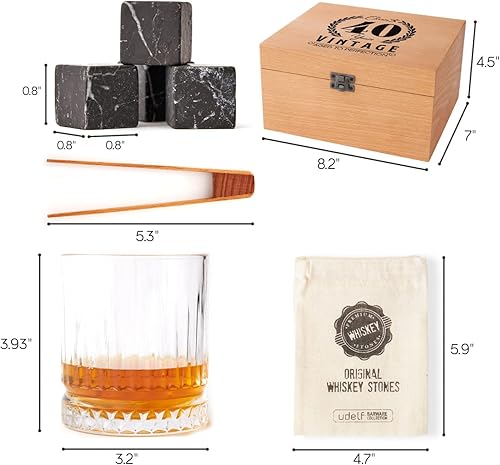 Miniatura 5 de Hediye Sepeti - Juego de regalo de whisky 100% sin plomo, juego de piedra de whisky de lujo, caja de madera, ideal para whisky, bourbon y licor,