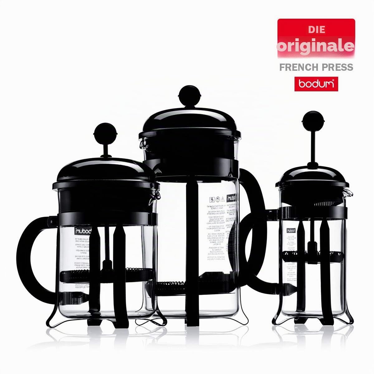 Bodum Chambord Kaffeebereiter 8 Tassen mit Metallrahmen, Chrom, Schwarz, 10.6 x 17.1 x 24.5 cm, 1 Einheiten