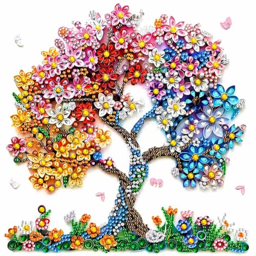 Image of Flavizo Diamond Painting Kit for Adults, DIY Craft with Drill Rhinestones Canvas, Creative Diamonds Artwork, Handmade Decoration Sparkling Home Wall Display (Colorful Tree)