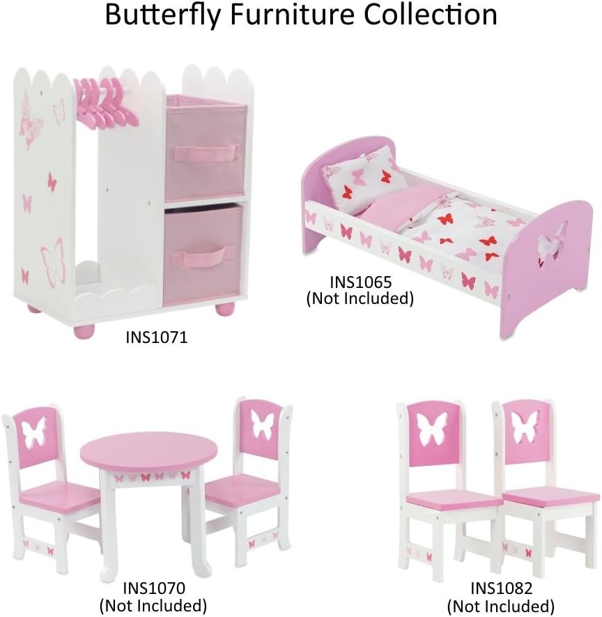 Emily Rose 18 Inch Doll Furniture for American Girl Dolls | Doll Open Wardrobe 18 Inch Doll Closet with Butterfly Detail, Includes 5 Wooden Doll Clothes Hangers | Fits Our Generation Doll Clothes : Toys & Games