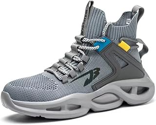 Micoklinlin Mens Steel Toe Shoes Lightweight Puncture Resistant Work Sneakers Fashion Breathable Industrial Construction Outdoor Boots Grey